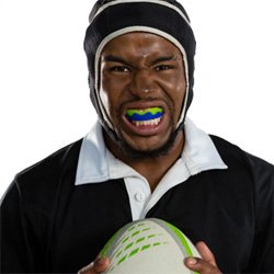 Rugby player wearing mouthguard